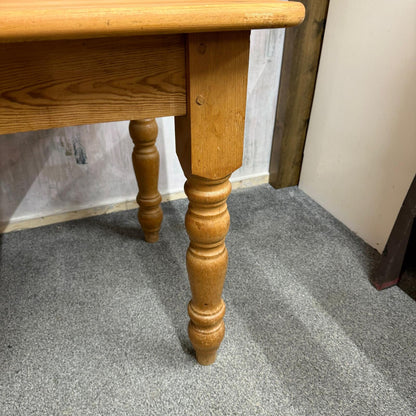 Farmhouse Style Pine Kitchen Dining Table With Drawer Turned Legs Seats 6