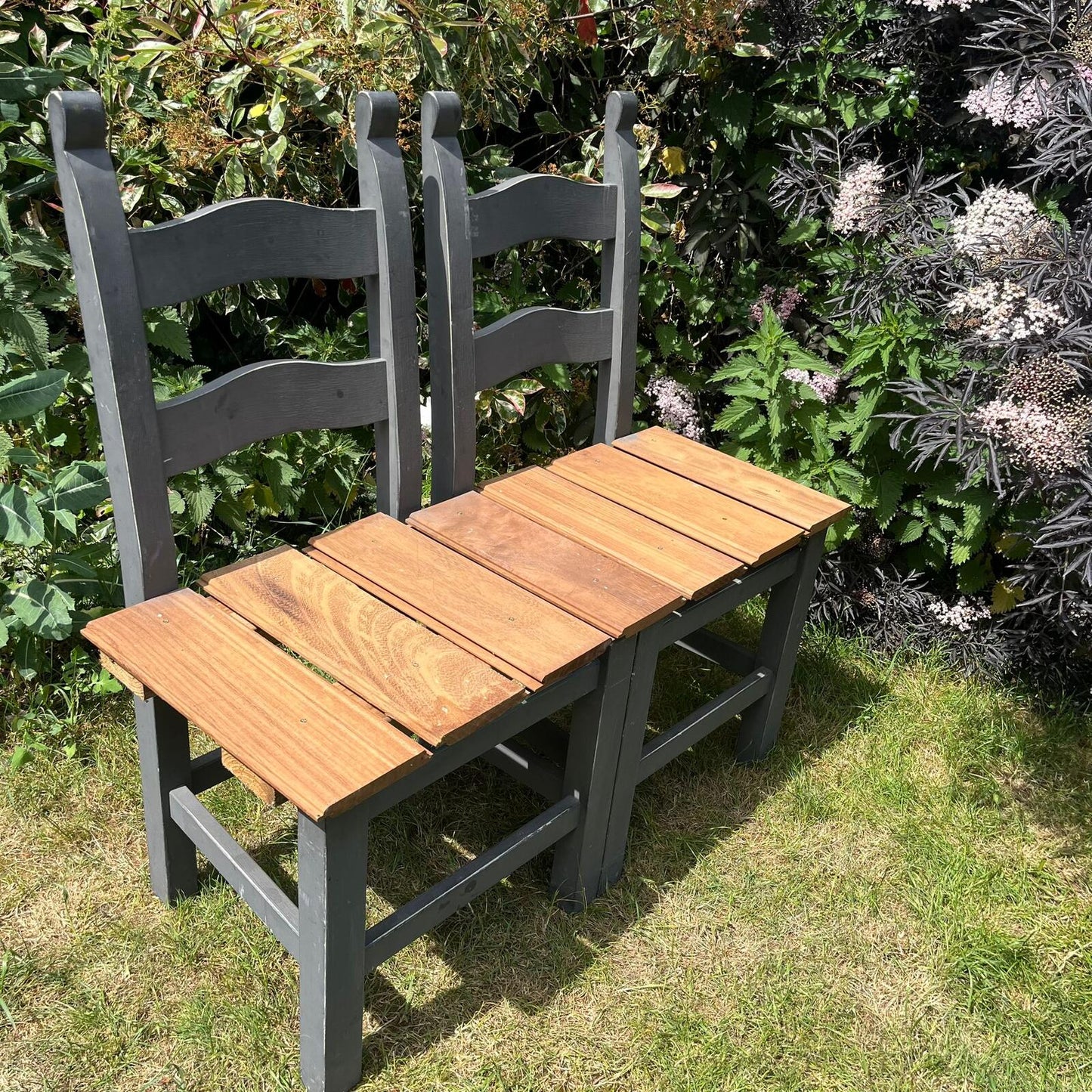 Upcycled Painted Grey Chairs With Cedar Bench Seating Garden Conservatory