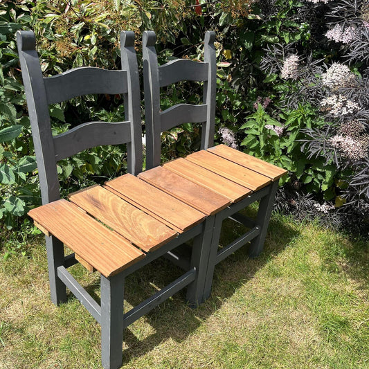 Upcycled Painted Grey Chairs With Cedar Bench Seating Garden Conservatory