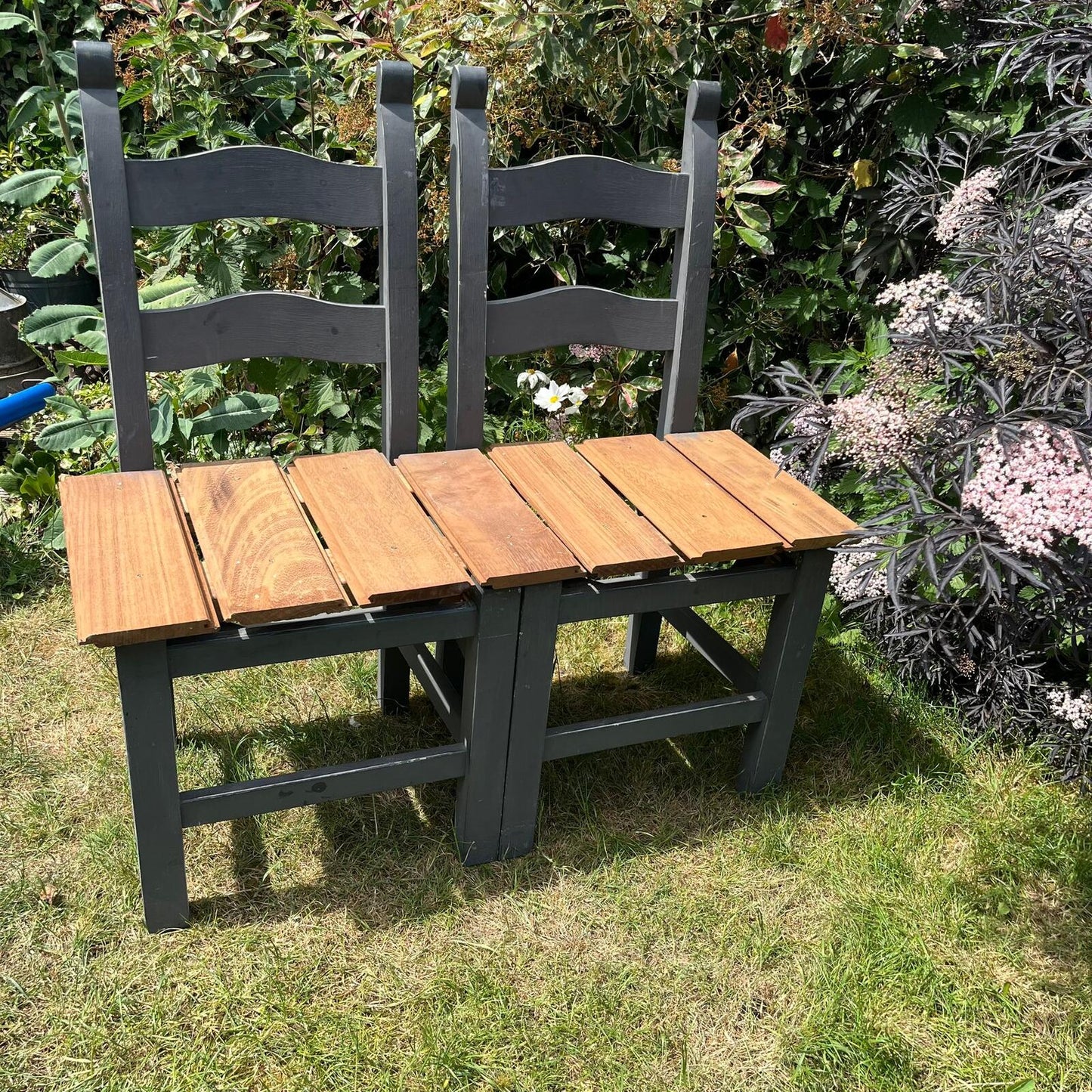 Upcycled Painted Grey Chairs With Cedar Bench Seating Garden Conservatory
