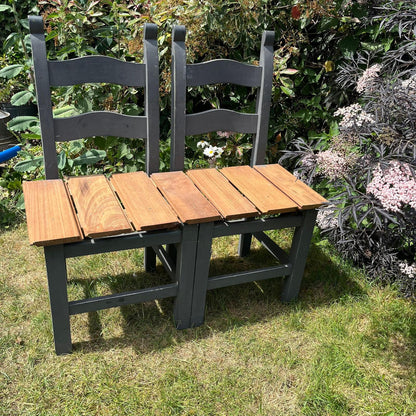 Upcycled Painted Grey Chairs With Cedar Bench Seating Garden Conservatory