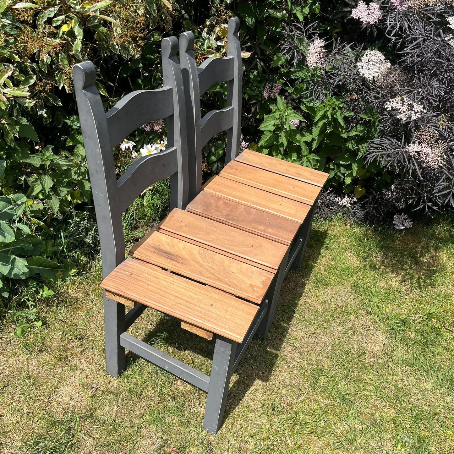 Upcycled Painted Grey Chairs With Cedar Bench Seating Garden Conservatory