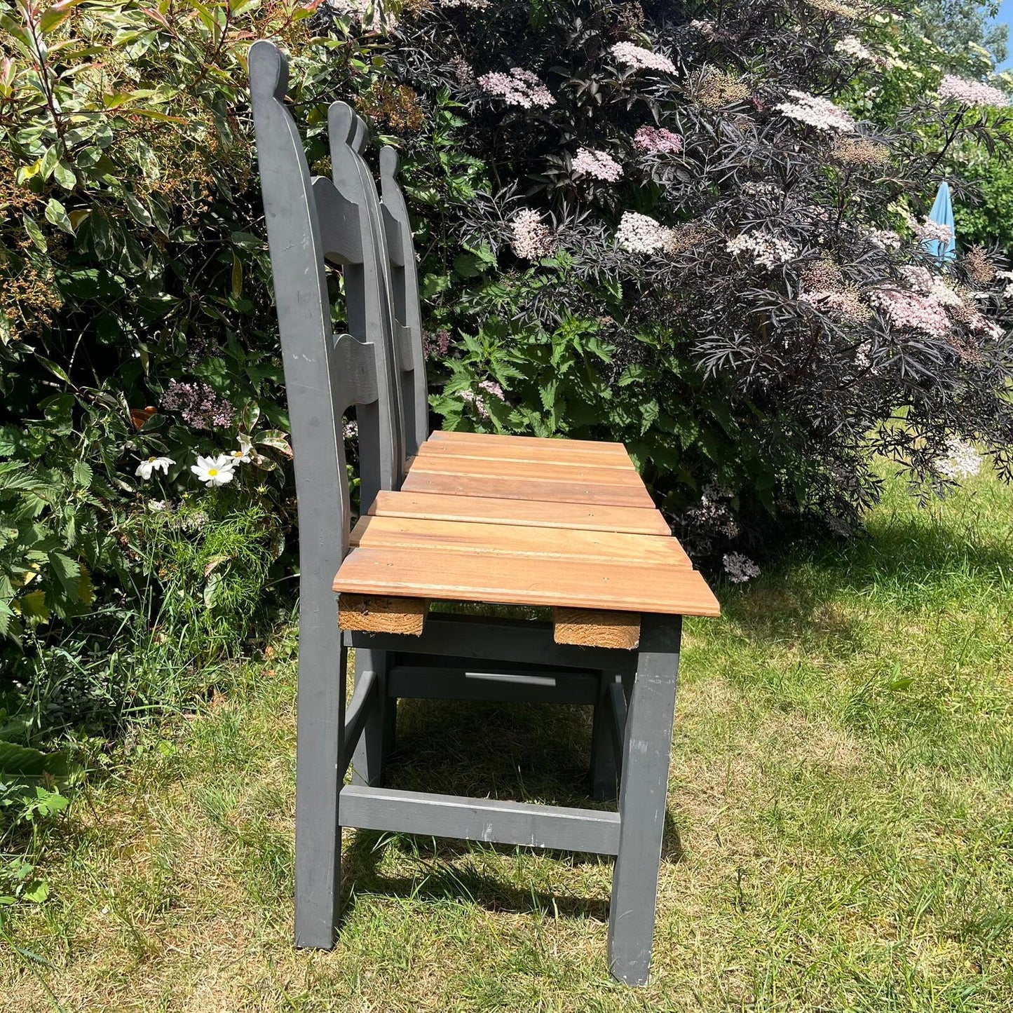 Upcycled Painted Grey Chairs With Cedar Bench Seating Garden Conservatory