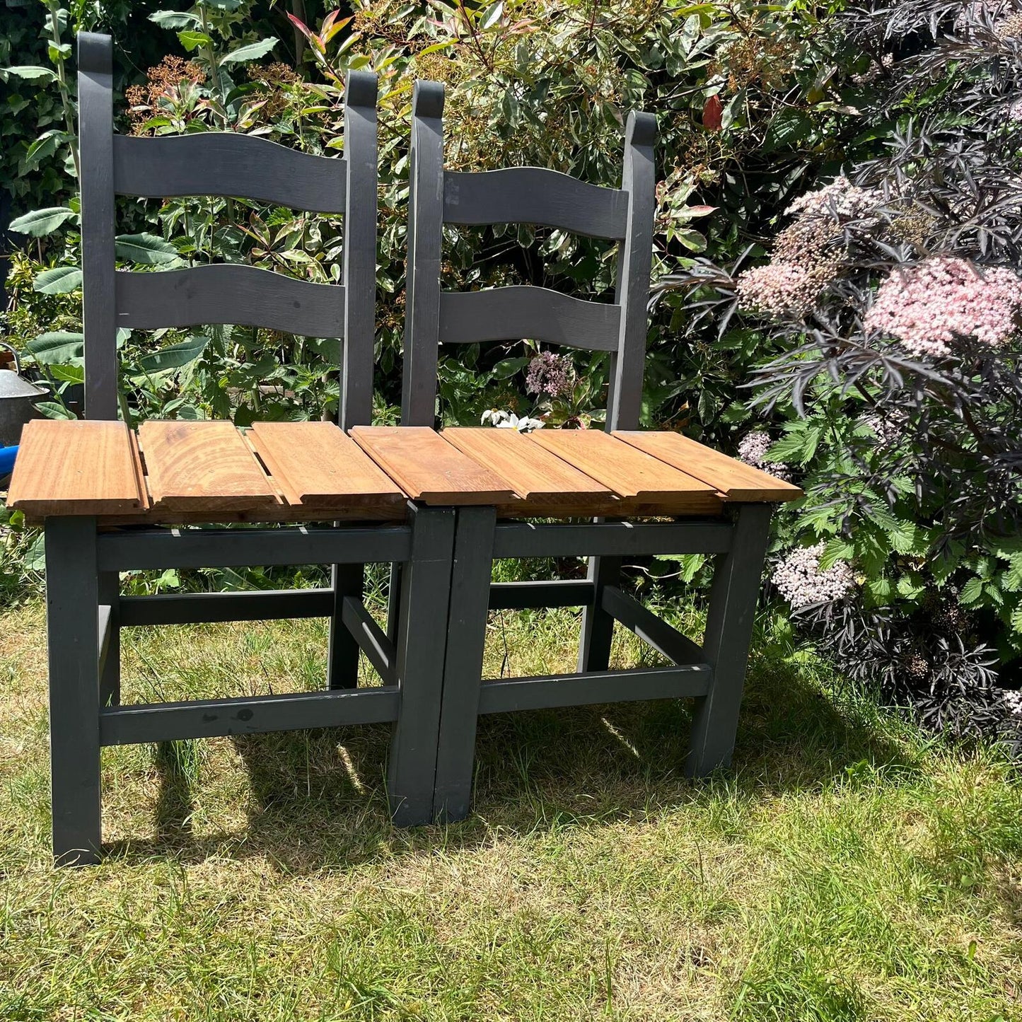 Upcycled Painted Grey Chairs With Cedar Bench Seating Garden Conservatory