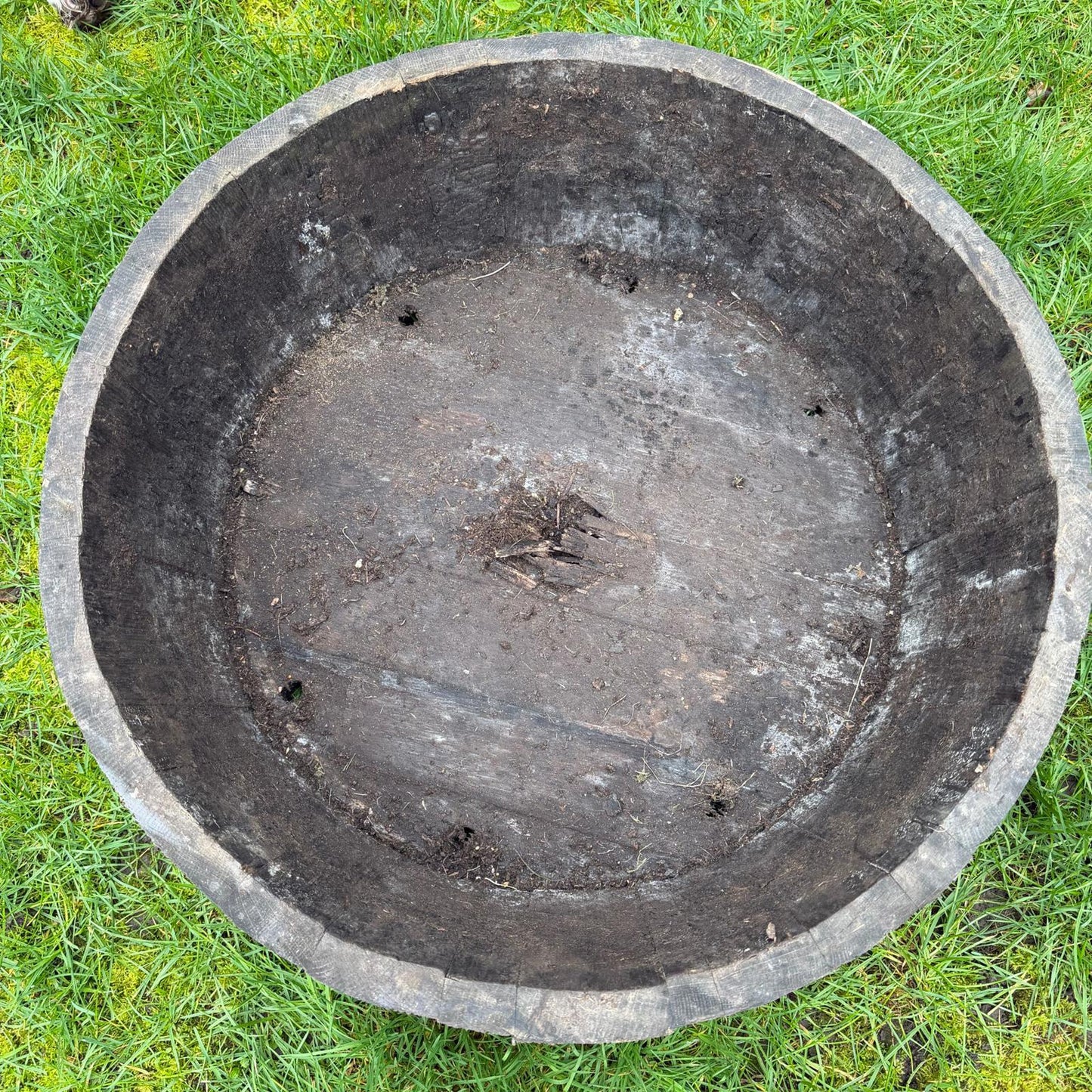 Vintage Wooden Barrel End Planter Banded Not Watertight