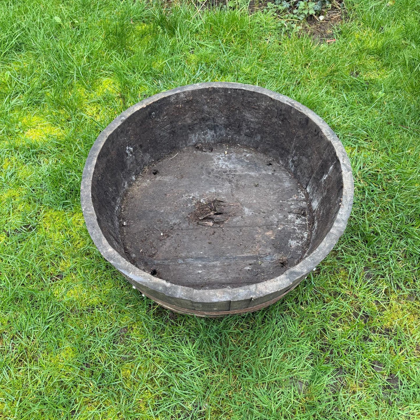Vintage Wooden Barrel End Planter Banded Not Watertight