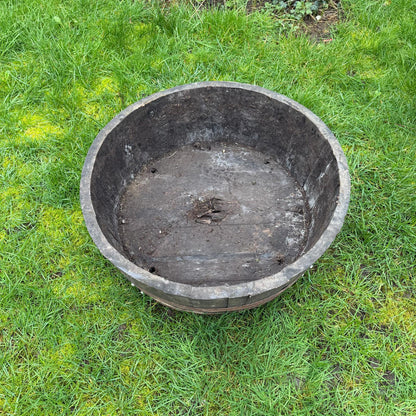 Vintage Wooden Barrel End Planter Banded Not Watertight