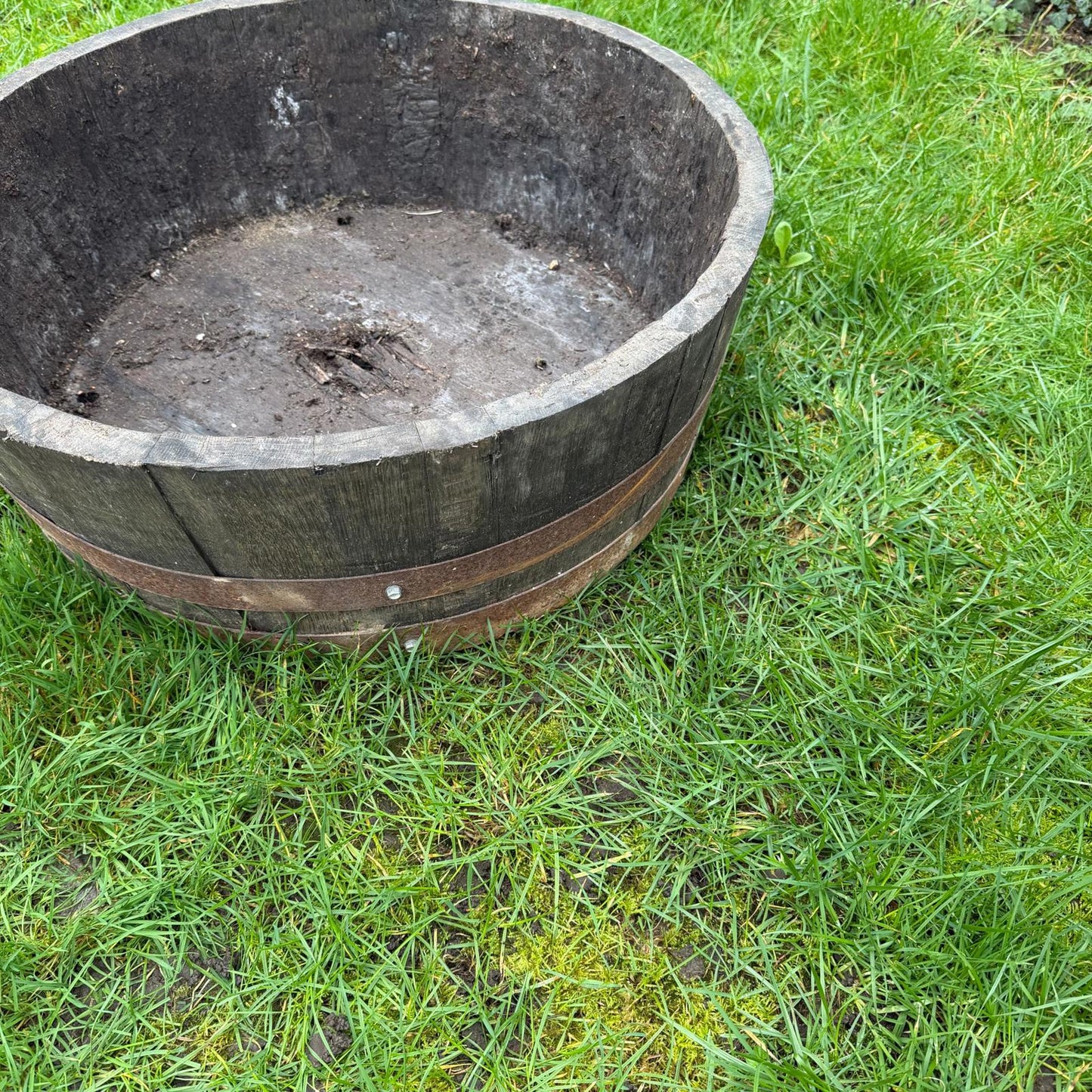 Vintage Wooden Barrel End Planter Banded Not Watertight