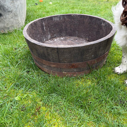 Vintage Wooden Barrel End Planter Banded Not Watertight