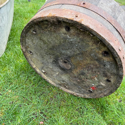 Vintage Wooden Barrel End Planter Banded Not Watertight
