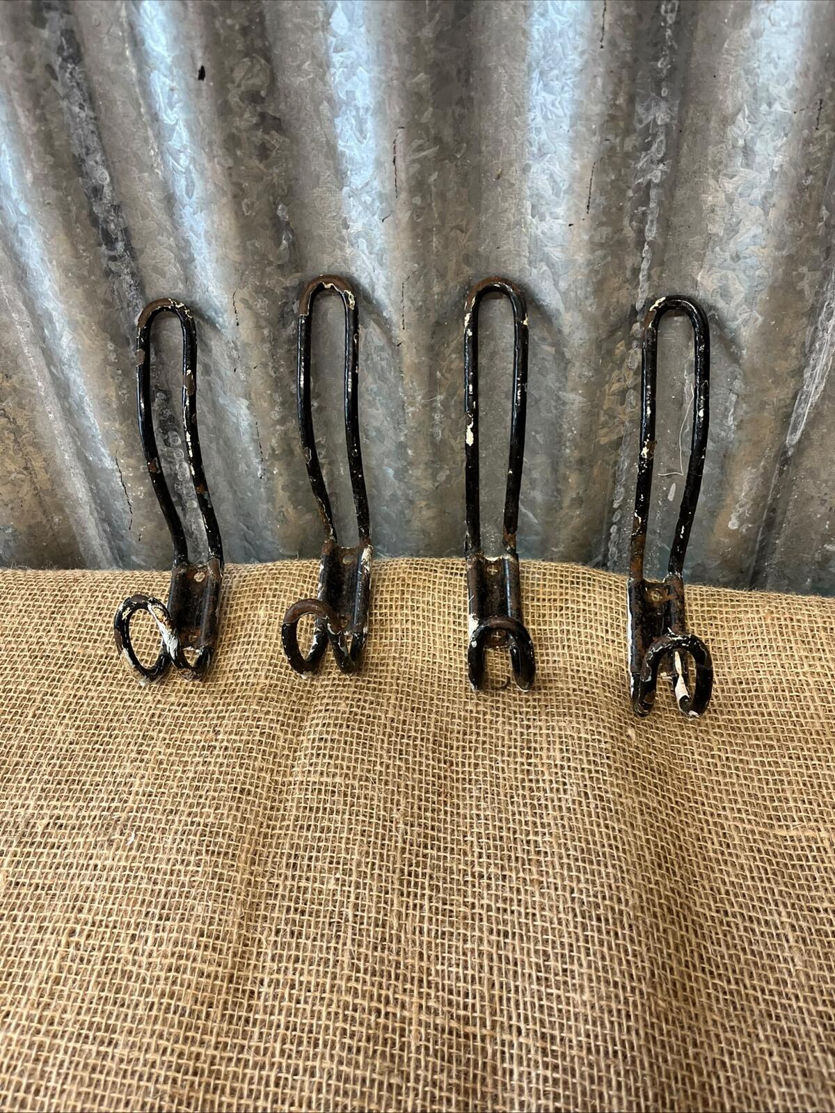 Vintage Metal Double Coat Hooks Painted Black Great Patina Priced Per Unit