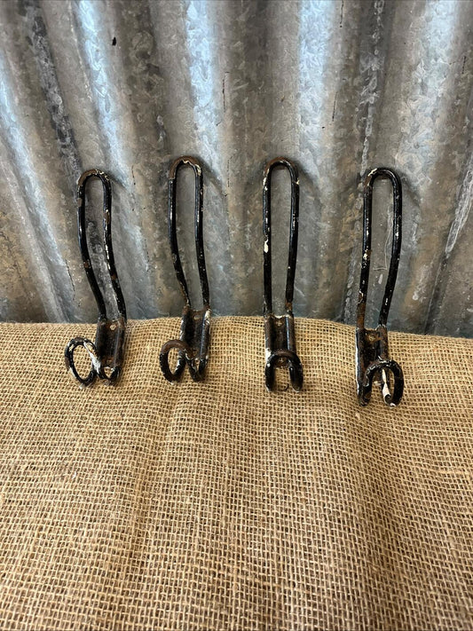 Vintage Metal Double Coat Hooks Painted Black Great Patina Priced Per Unit