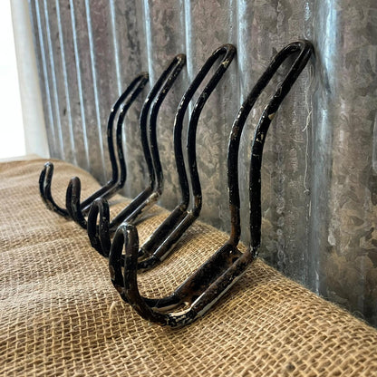 Vintage Metal Double Coat Hooks Painted Black Great Patina Priced Per Unit