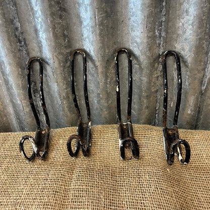 Vintage Metal Double Coat Hooks Painted Black Great Patina Priced Per Unit
