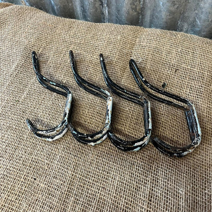 Vintage Metal Double Coat Hooks Painted Black Great Patina Priced Per Unit