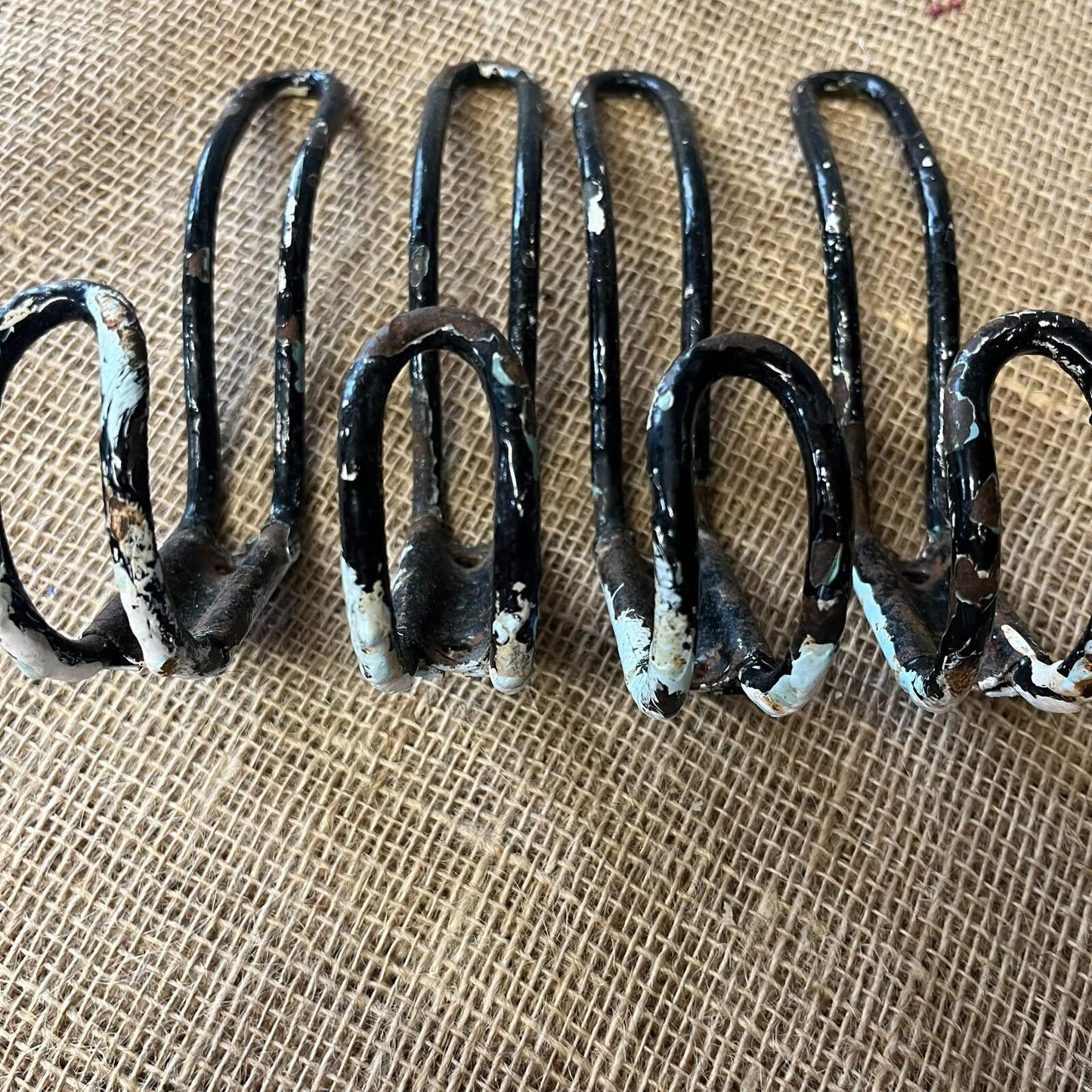 Vintage Metal Double Coat Hooks Painted Black Great Patina Priced Per Unit