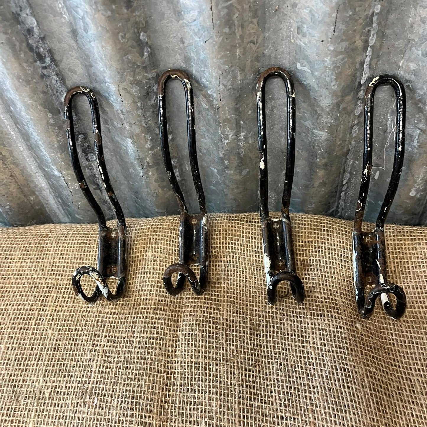 Vintage Metal Double Coat Hooks Painted Black Great Patina Priced Per Unit