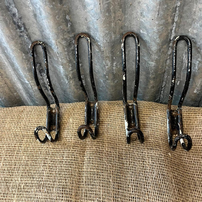 Vintage Metal Double Coat Hooks Painted Black Great Patina Priced Per Unit