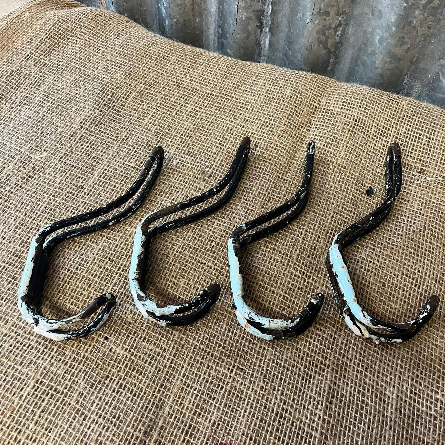 Vintage Metal Double Coat Hooks Painted Black Great Patina Priced Per Unit