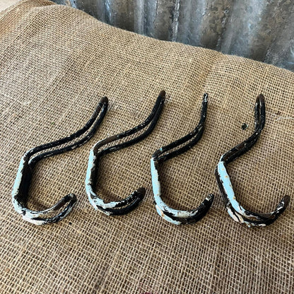 Vintage Metal Double Coat Hooks Painted Black Great Patina Priced Per Unit