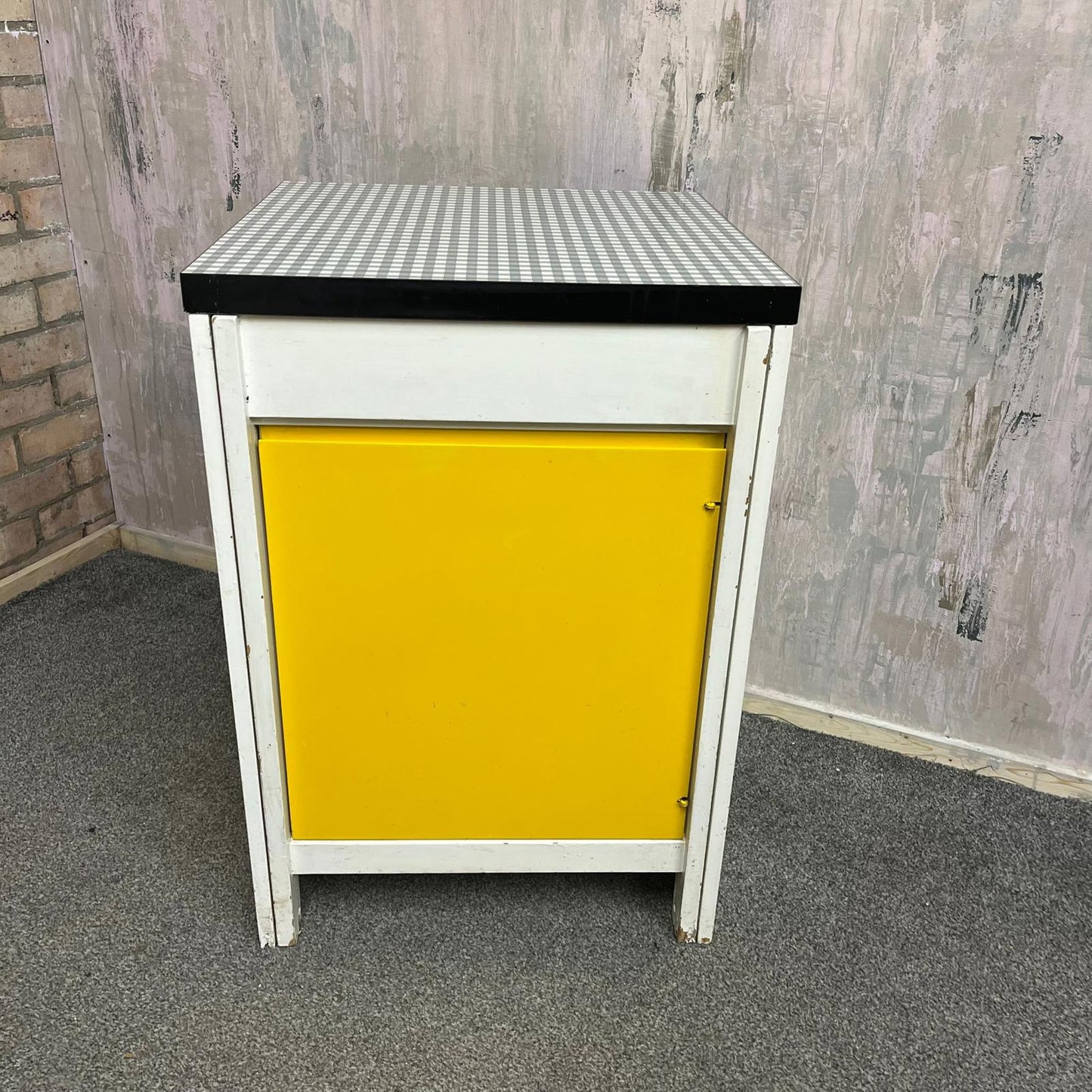 Vintage Ply Kitchen Unit Gingham Top Pull Out Double Extension Space Saver