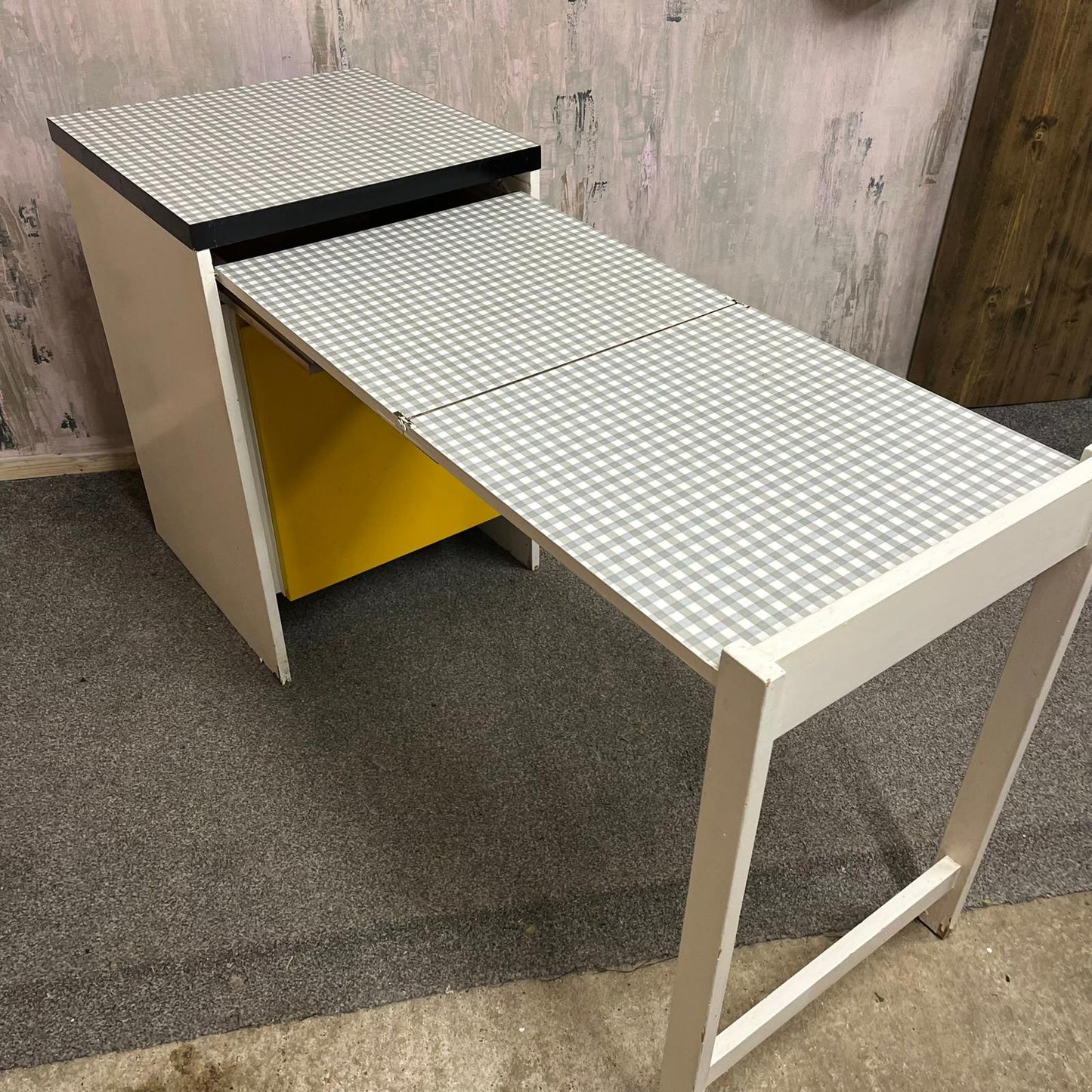 Vintage Ply Kitchen Unit Gingham Top Pull Out Double Extension Space Saver