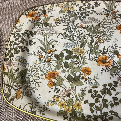 Vintage Fibreglass Floral Design Drinks Tray With Gold Trim Retro
