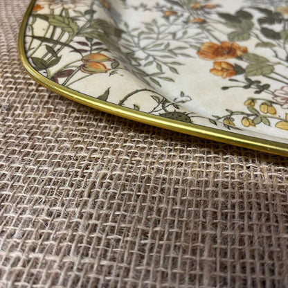 Vintage Fibreglass Floral Design Drinks Tray With Gold Trim Retro
