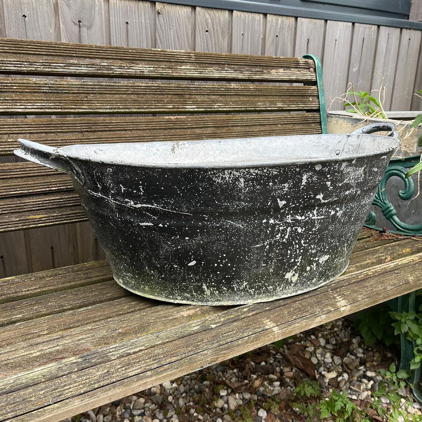 Vintage Tin Bath Planter Painted Black NOT Watertight