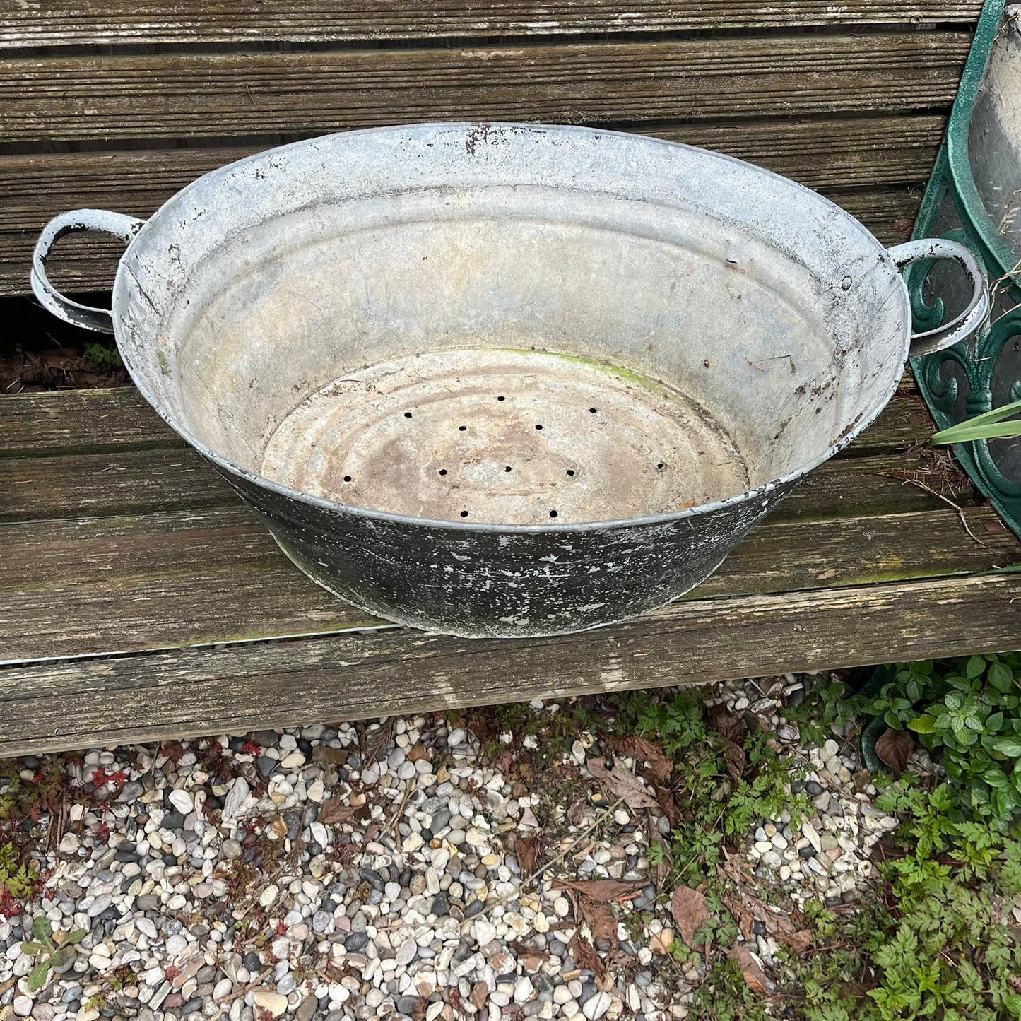 Vintage Tin Bath Planter Painted Black NOT Watertight