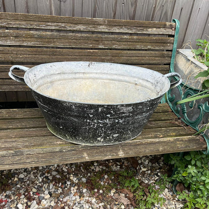 Vintage Tin Bath Planter Painted Black NOT Watertight