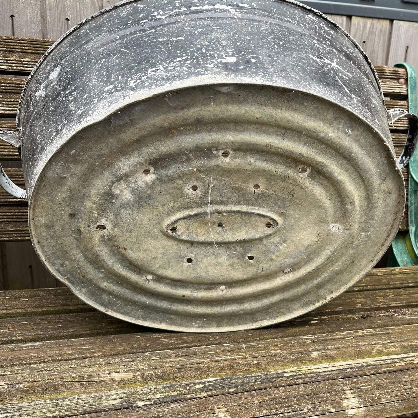 Vintage Tin Bath Planter Painted Black NOT Watertight