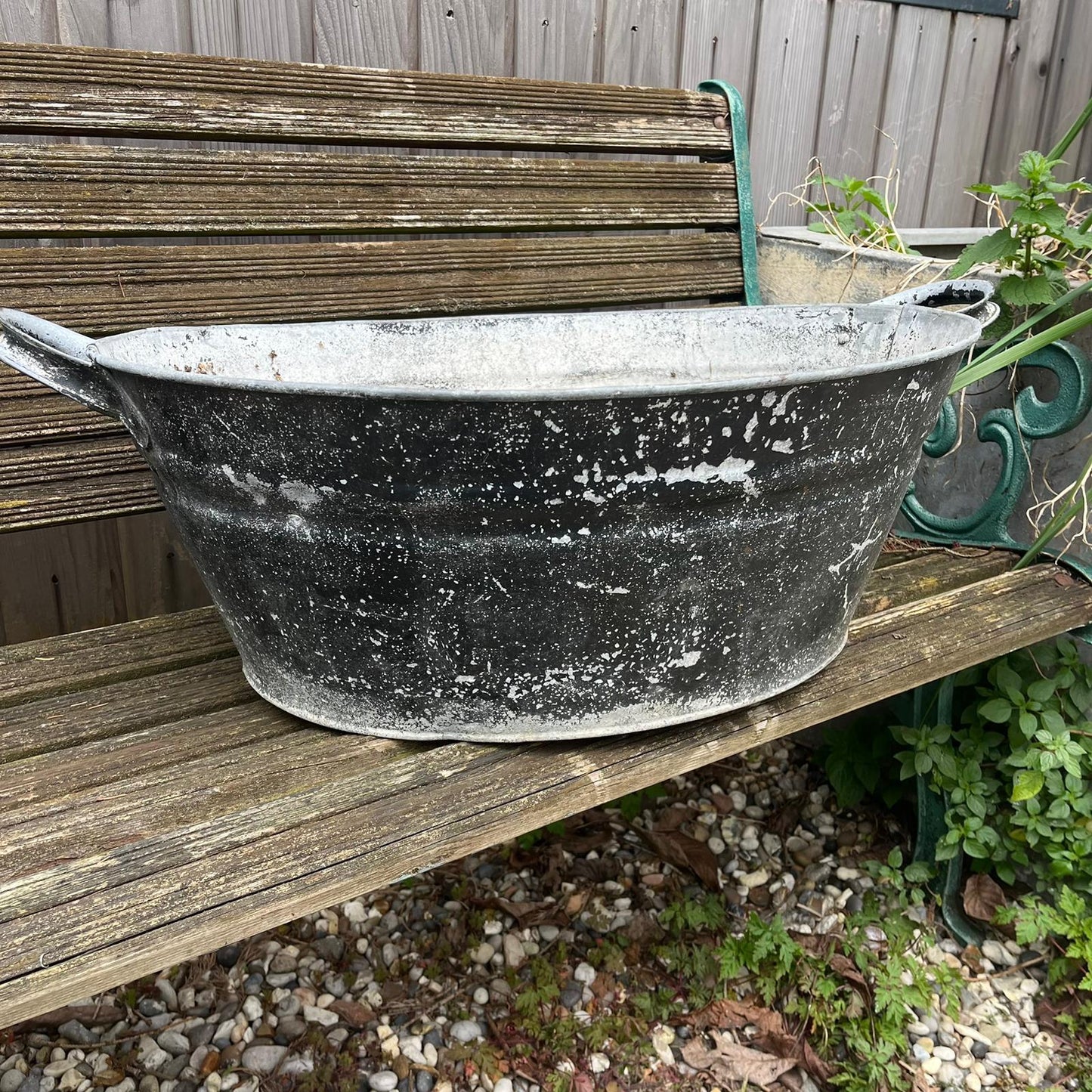Vintage Tin Bath Planter Painted Black NOT Watertight