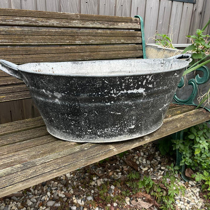 Vintage Tin Bath Planter Painted Black NOT Watertight