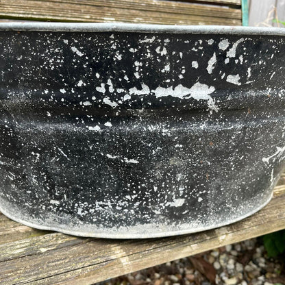 Vintage Tin Bath Planter Painted Black NOT Watertight