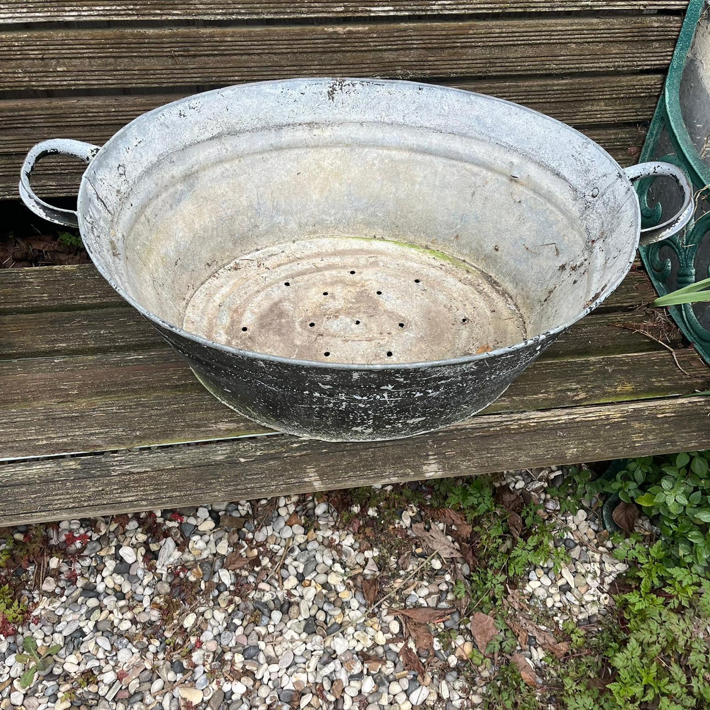 Vintage Tin Bath Planter Painted Black NOT Watertight