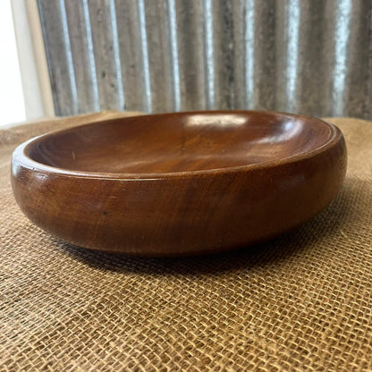 Vintage Dark Wooden Low Round Dish Fruit Bowl Varnished