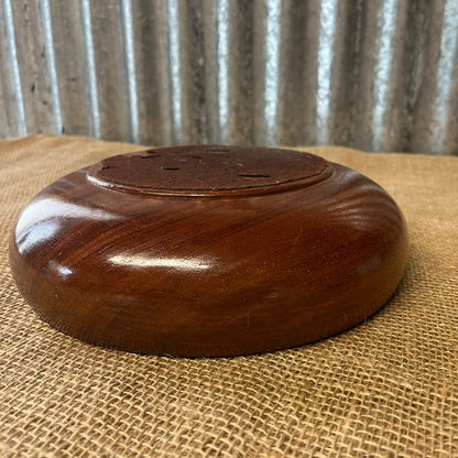 Vintage Dark Wooden Low Round Dish Fruit Bowl Varnished