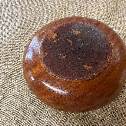 Vintage Dark Wooden Low Round Dish Fruit Bowl Varnished