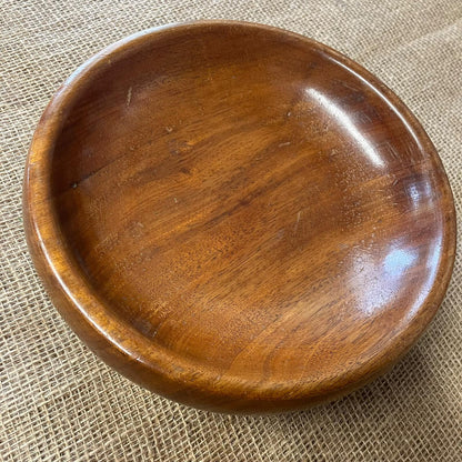 Vintage Dark Wooden Low Round Dish Fruit Bowl Varnished