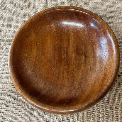 Vintage Dark Wooden Low Round Dish Fruit Bowl Varnished