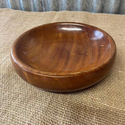 Vintage Dark Wooden Low Round Dish Fruit Bowl Varnished