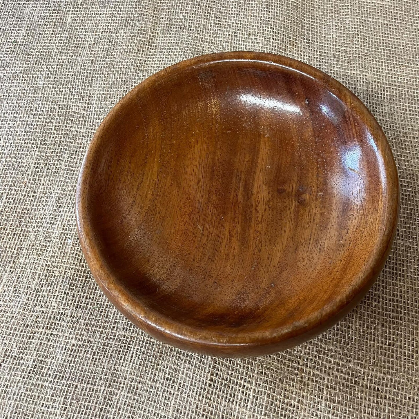 Vintage Dark Wooden Low Round Dish Fruit Bowl Varnished