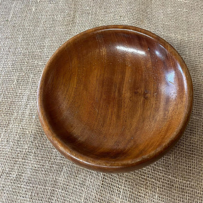 Vintage Dark Wooden Low Round Dish Fruit Bowl Varnished