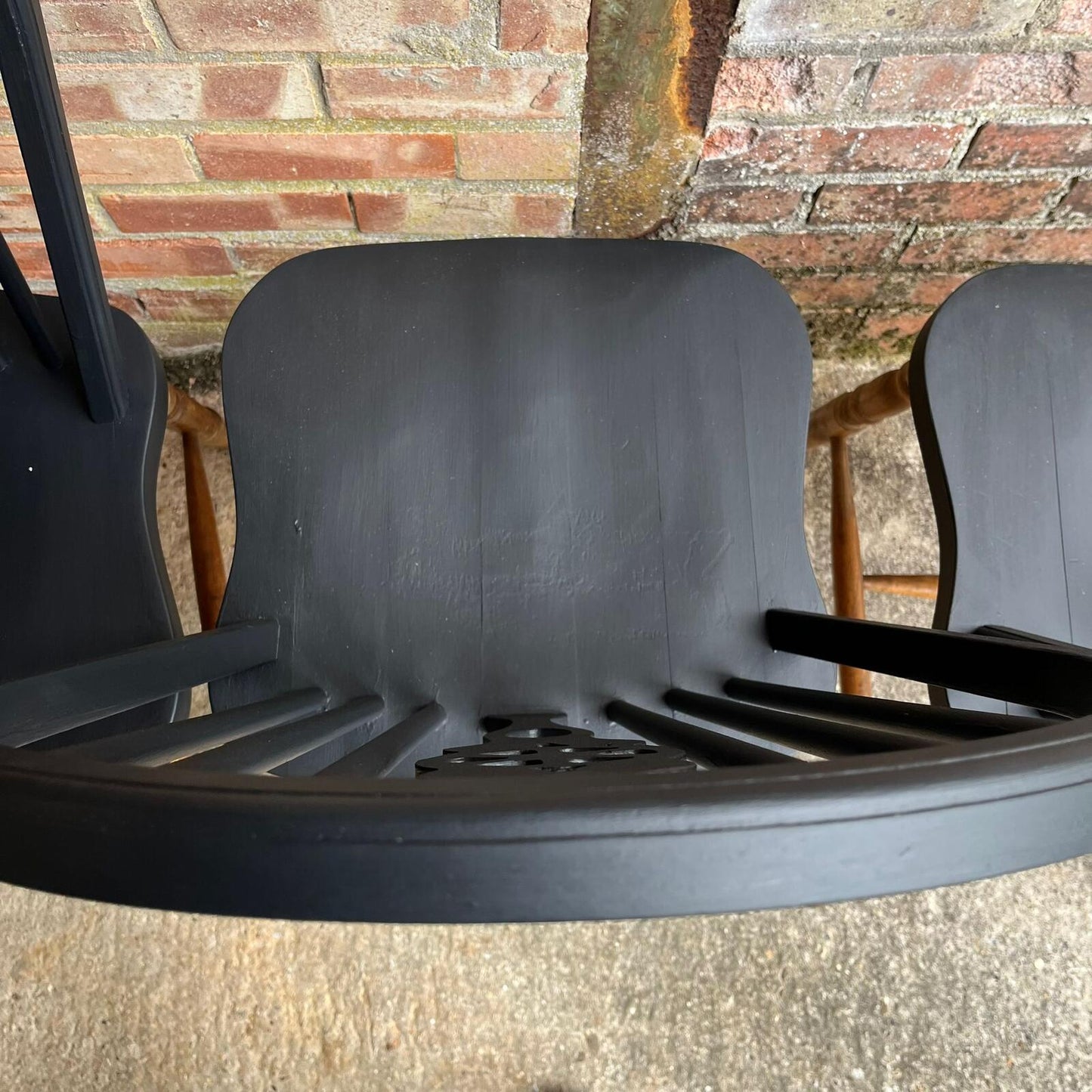 4 Wheelback Wooden Dining Chairs Tops Painted Black Rustic