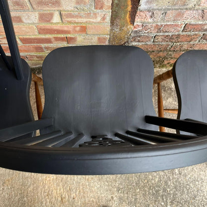 4 Wheelback Wooden Dining Chairs Tops Painted Black Rustic