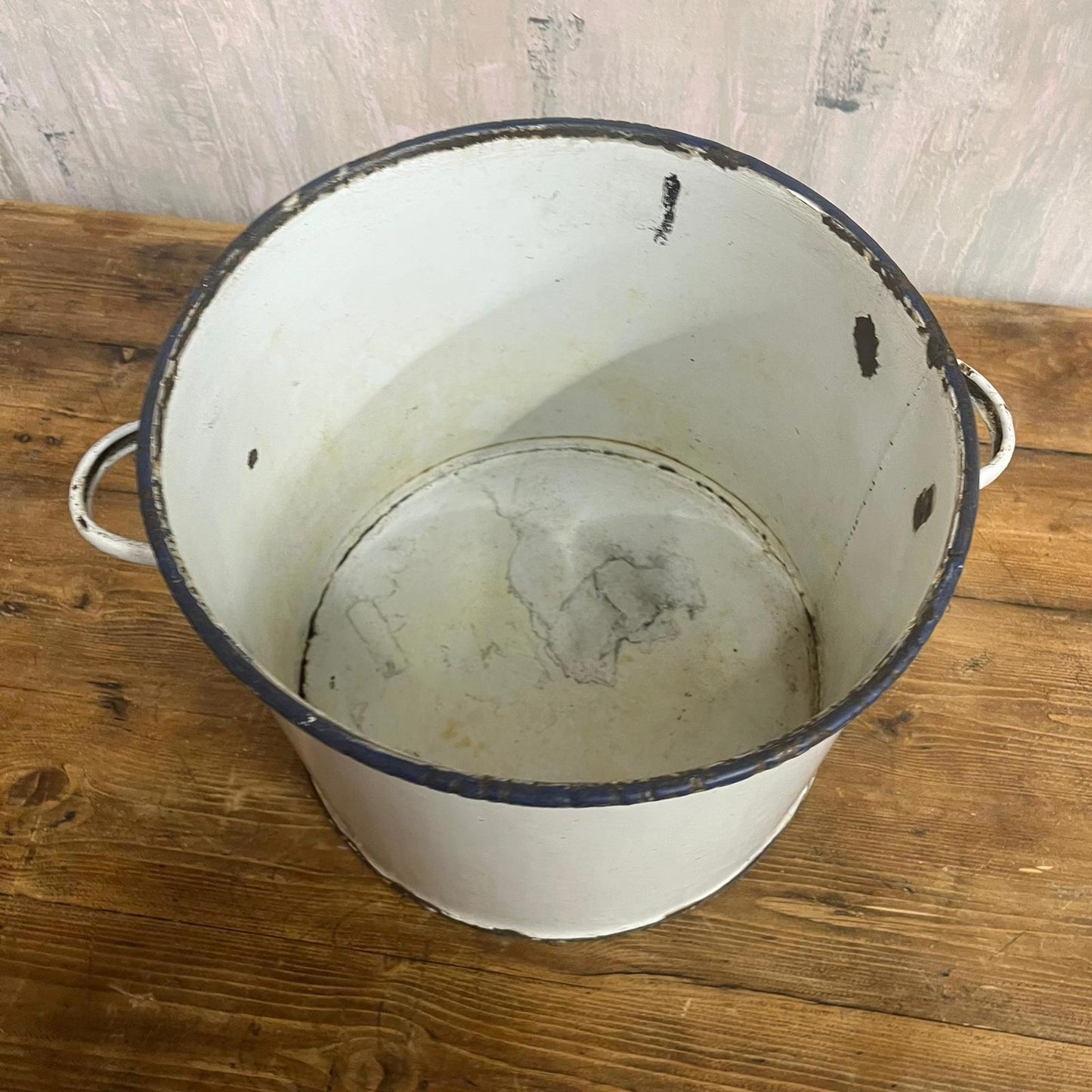 Vintage White Enamel Tin With Handles NO LID Great Patina