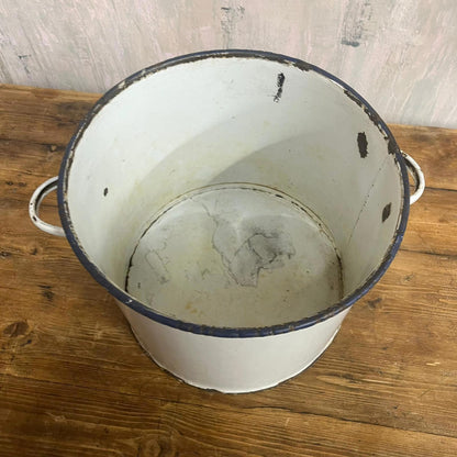 Vintage White Enamel Tin With Handles NO LID Great Patina