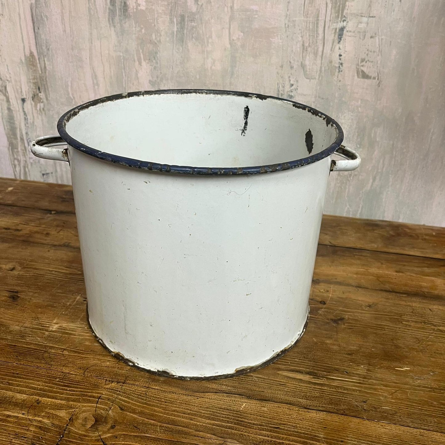 Vintage White Enamel Tin With Handles NO LID Great Patina