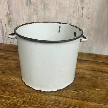 Vintage White Enamel Tin With Handles NO LID Great Patina